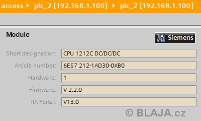Jak zjistit verzi TIA Portal kterou je PLC S7-1200 programováno?