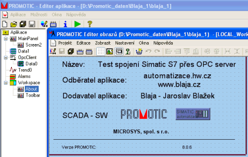 Promotic SCADA s OPC a PLC Simatic S7
