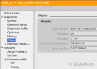 Diagnostika displeje S7-1500 v PLC programu s novým firmwarem